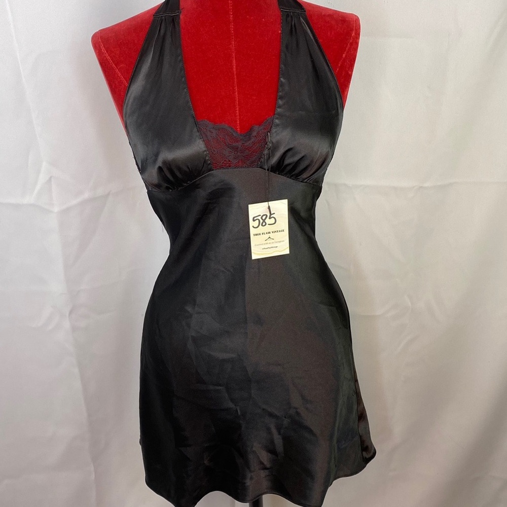 Frederick’s of Hollywood Black Satin Halter Dress